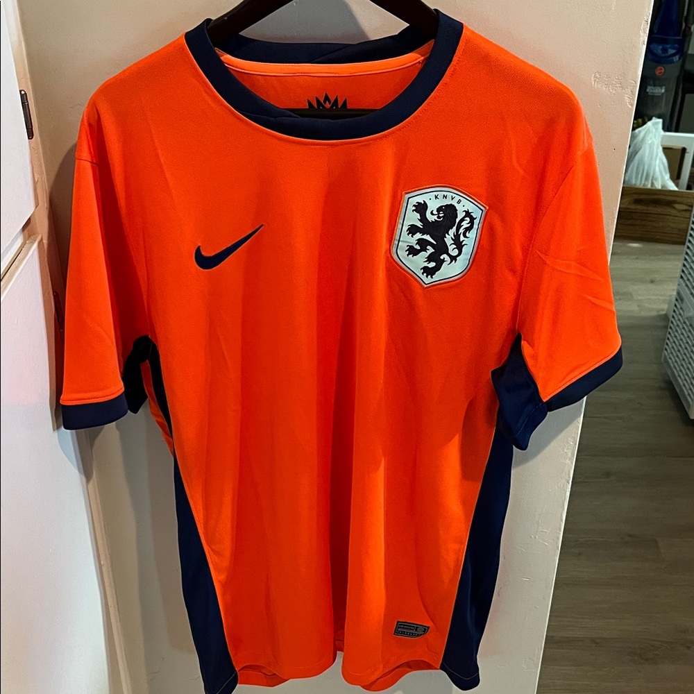 Netherlands Nike Bright Orange and Navy Soccer Jersey
